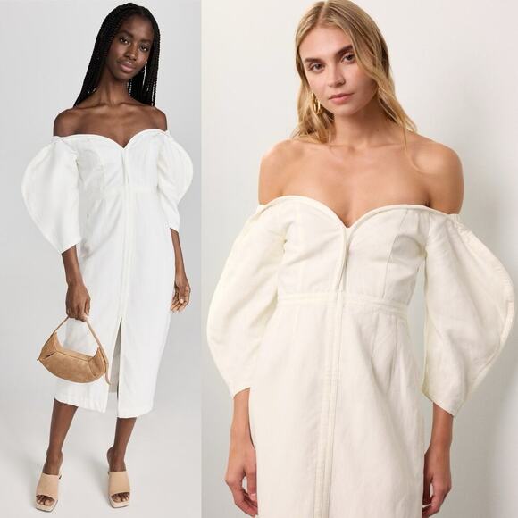 Mara Hoffman Off-The-Shoulder Leonara Midi Dress Ivory/White Size 2 Bridal - Picture 1 of 8